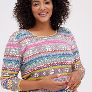 Torrid Fair Isle Super Soft Long Sleeve Sleep Tee Multicolor